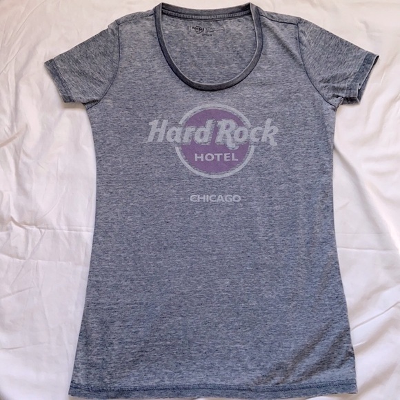 Hard Rock Hotel Chicago Gray and Purple Graphic T-Shirt Size Juniors Large - Picture 8 of 8